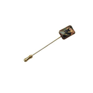 Vintage Cloisonne Floral Stick Pin With Gold Tone Rectangular Design